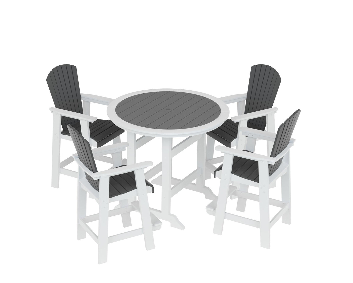 Dunbridge - Set of 5 - 29" Square HDPE High Top Bar Table & Chair Set in White & Gray, Outdoor Dining