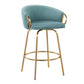 Evelina - Set of 2 - 20" Light Blue Velvet and Gold Steel Counter Stools