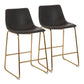 EliteDesign - Set of 2 - 26" Gold Metal Counter Stools with Grey Faux Leather Upholstery