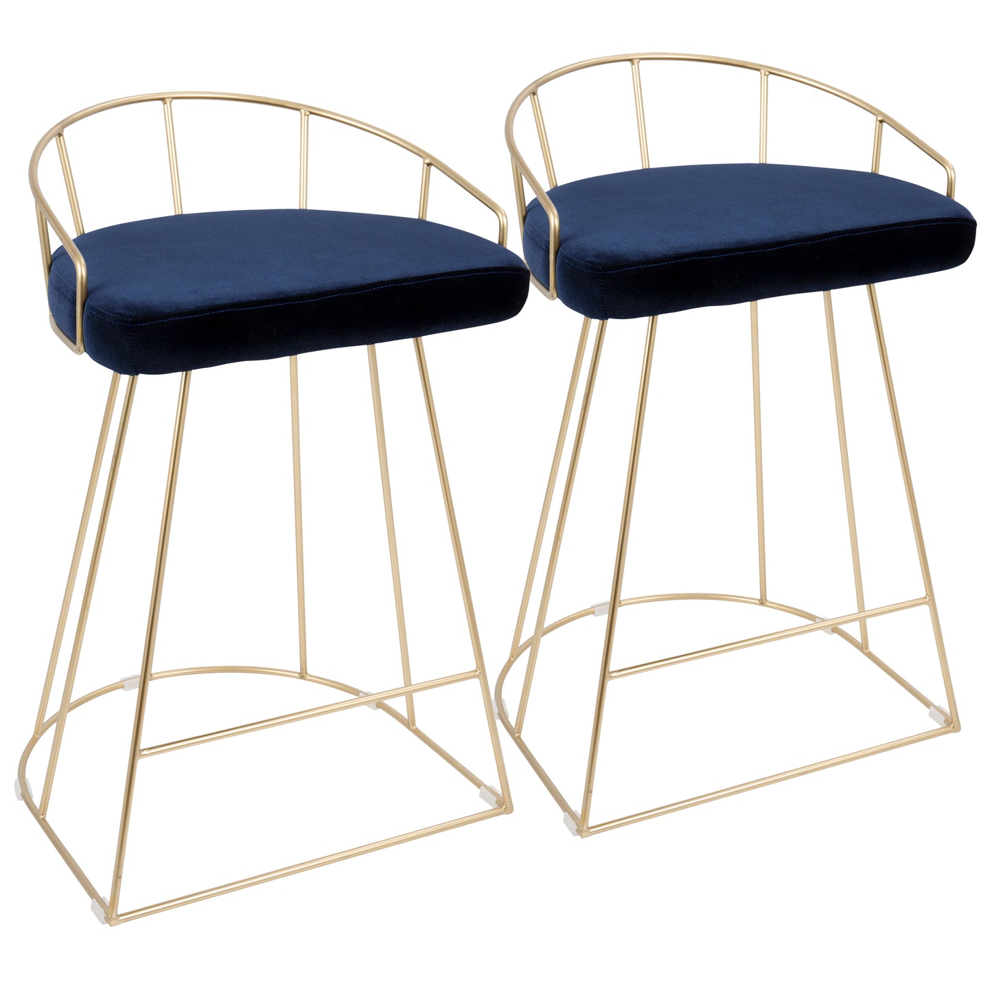 Aveline  - Set of 2 - 28" Gold Swivel Velvet Counter Stools in Blue