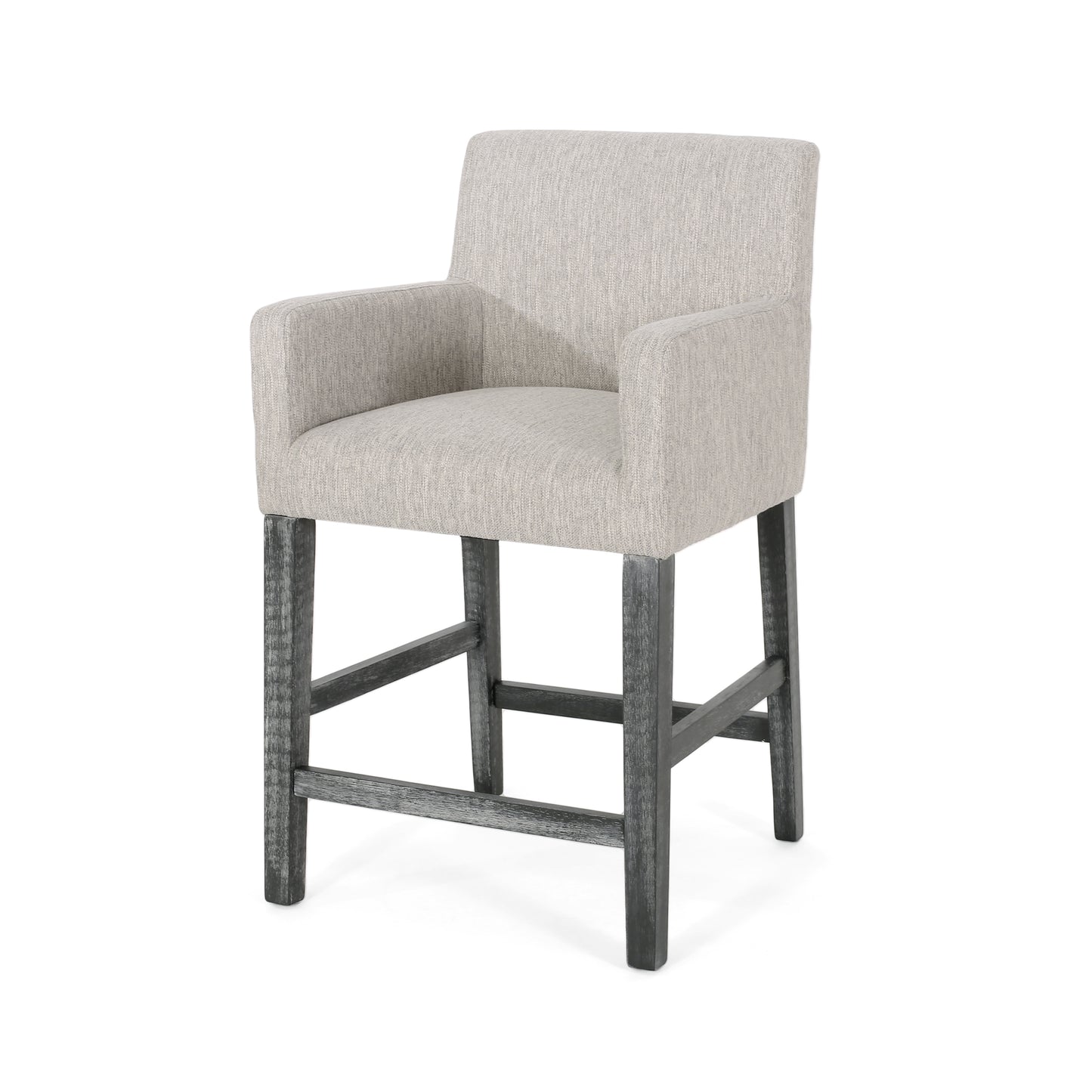 Sheldon - Set of 2 - 26" Upholstered Counter Stools with Light Gray Fabric and Rubberwood Frame