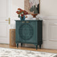 Hollow Carved 2 Door Accent Cabinet With Adjustable Shelf, Sideboard Buffet For Entryway, Living Room Or Bedroom - Blackish Green