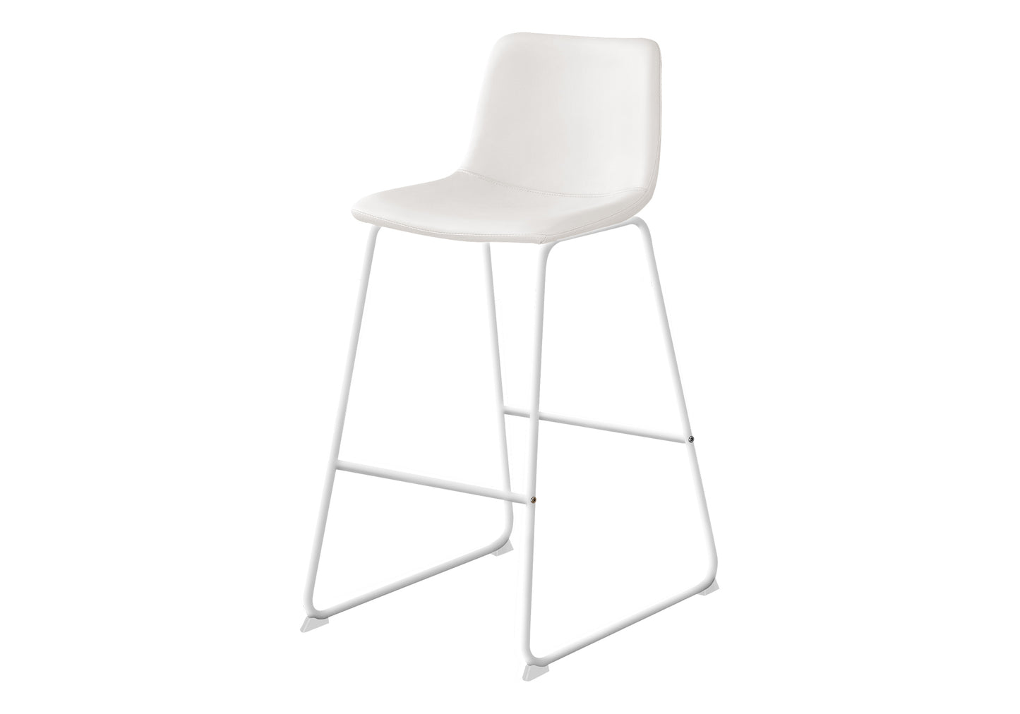 Zenith - Set of 2 - 29" White Leather-Look Bar Height Office Chairs with Slim White Metal Frame, Modern Design