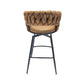 Millington- Set of 2 - 25" Woven Leather Counter Stools with 360° Swivel, Brown & Black Finish, Upholstered Technical Leather, Sturdy Metal Base