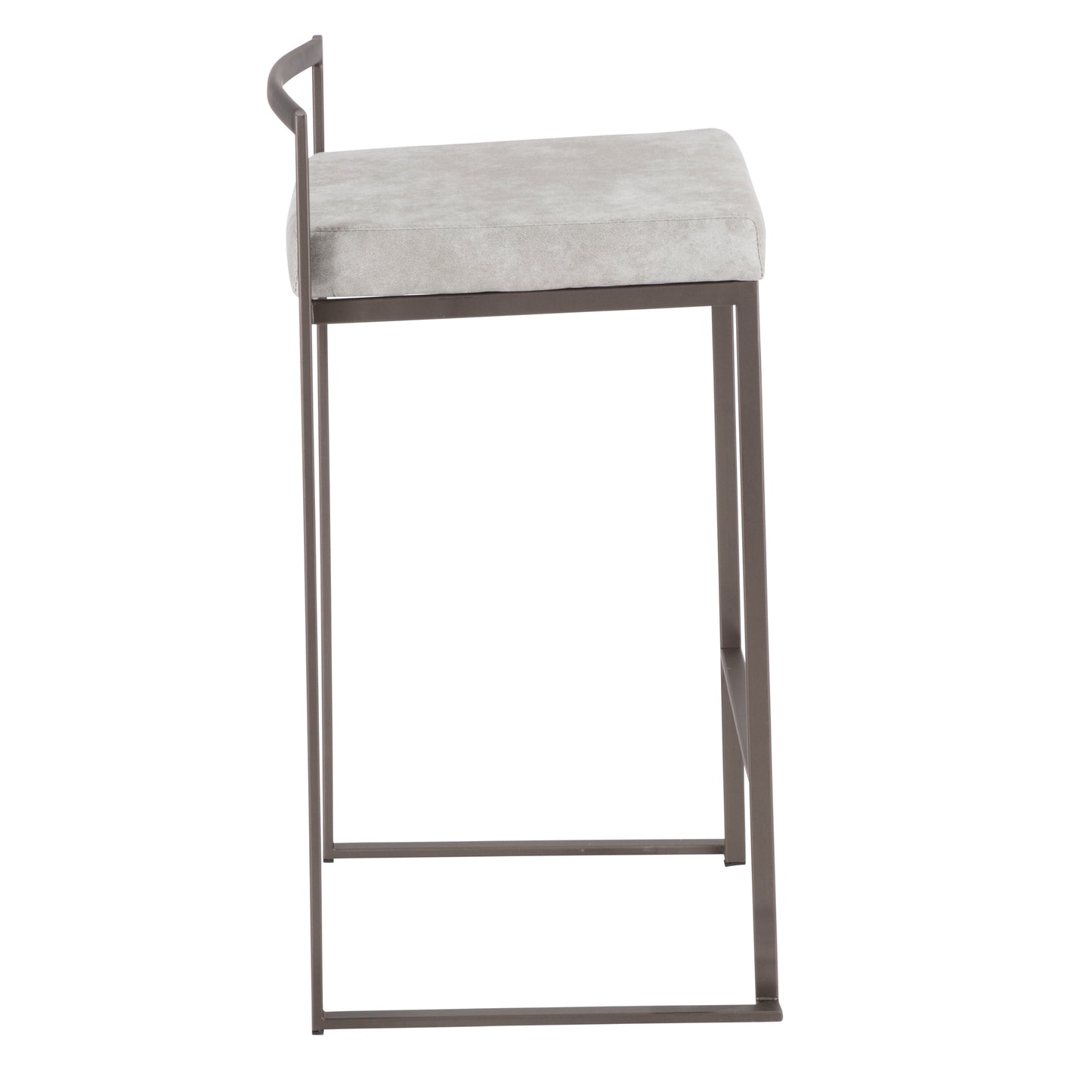 Lenn - Set of 2 - 24" Industrial Stackable Counter Stools with Antique Grey Finish and Light Grey Cowboy Fabric Cushion