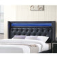 Modern Bed With LED Lights, Charging Port, Tufted Headboard