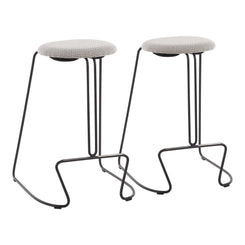 Hollander - Set of 2 - 24” Counter Stools with Black Steel Frame and Light Grey Upholstered Seats