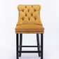 Golden Velvet - Set of 2 - 23.6" Upholstered Bar Stools with Button Tufted Design, Chrome Nailhead Trim & Wooden Legs