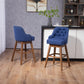 Holmwood - Set of 2 - 28" Navy Linen Swivel Bar Stools with Solid Wood Legs, 360° Counter Height Chairs for Kitchen & Dining Room