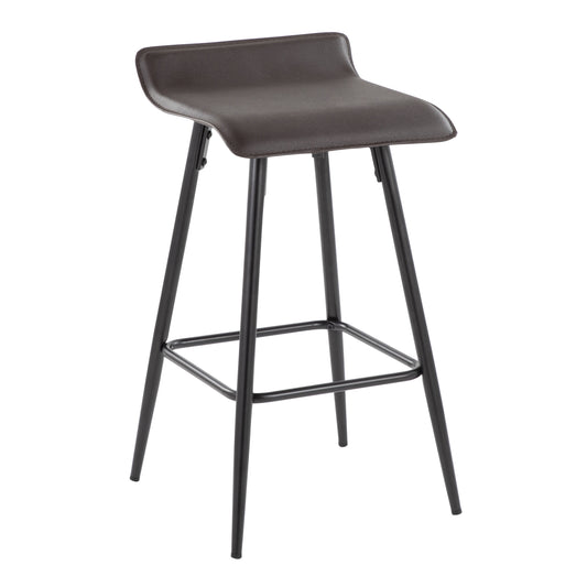 Ravenna - Set of 2 - 26" Fixed Height Counter Stools with Black Steel Frame and Espresso Faux Leather Seat