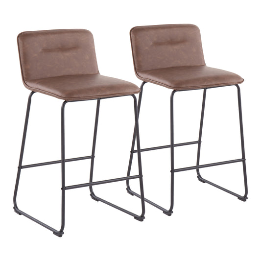 Elyric - Set of 2 - 24" Espresso Faux Leather Counter Height Stools with Black Metal Frame