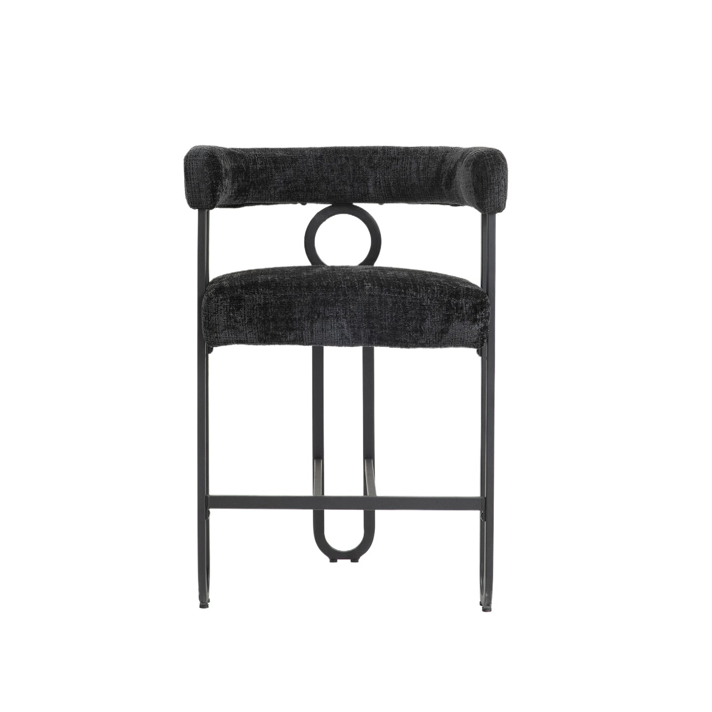 Rafferty - Set of 2 - 24" Black Chenille Upholstered Modern Bar Stool with Backrest, Black Metal Frame for Kitchen Island, Pub, or Club