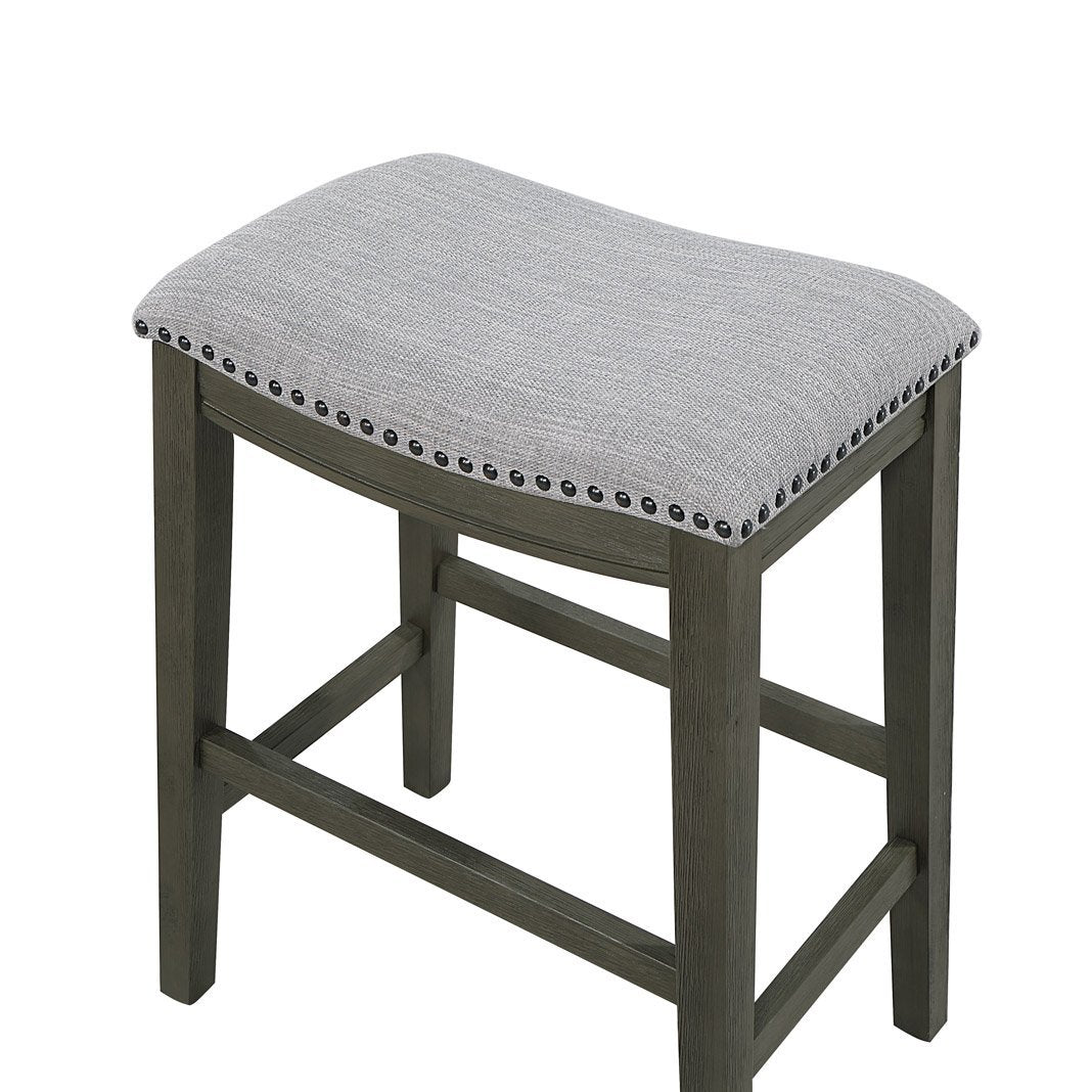 Elowen - Set of 2 - 26" Gray Saddle Counter Stools with Upholstered Fabric and Nailhead Trim