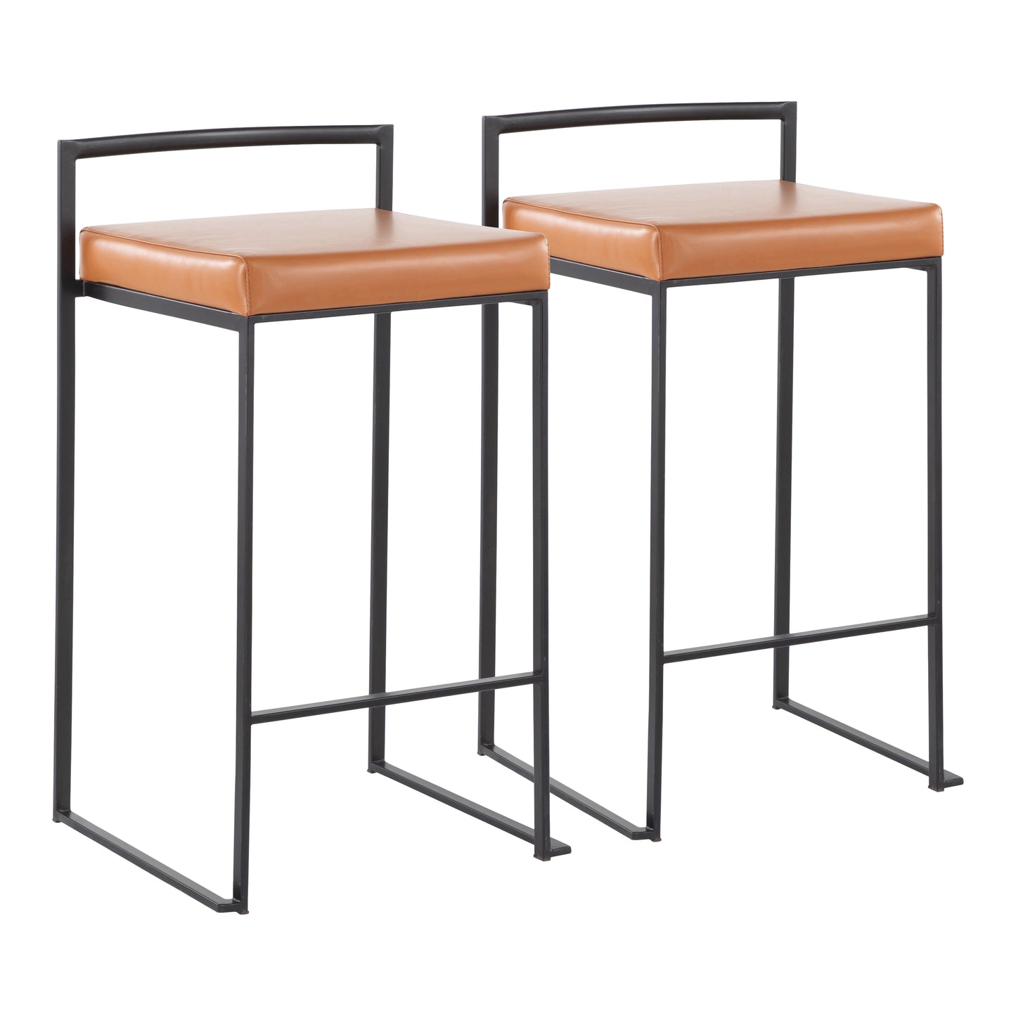 Farringdon - Set of 2 - 24" Contemporary Stackable Counter Stools in Black with Camel Faux Leather Cushion