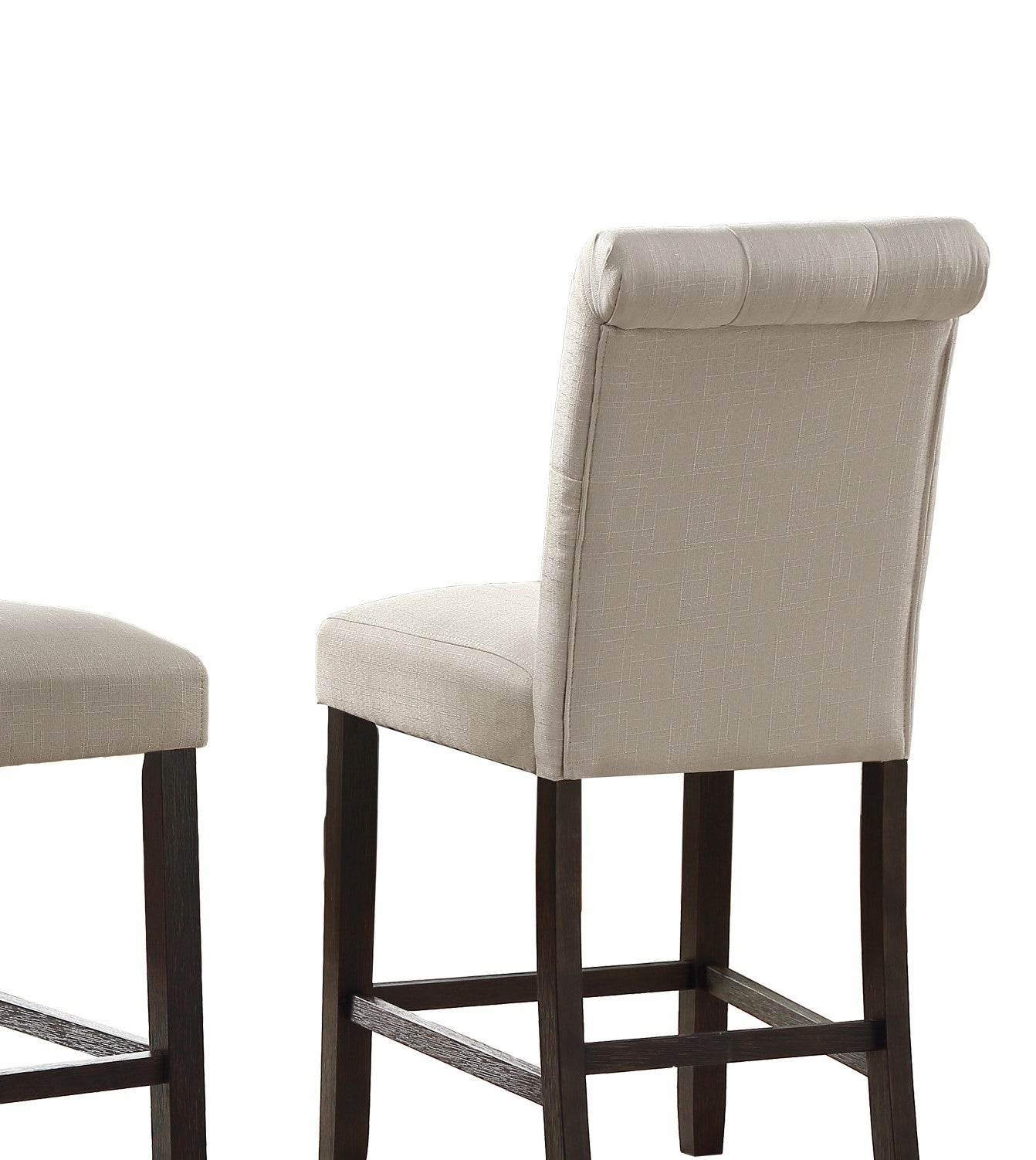 Stirling - Set of 2 - 24" Tan Tufted Solid Wood Counter Height Stools with High Back and Espresso Legs