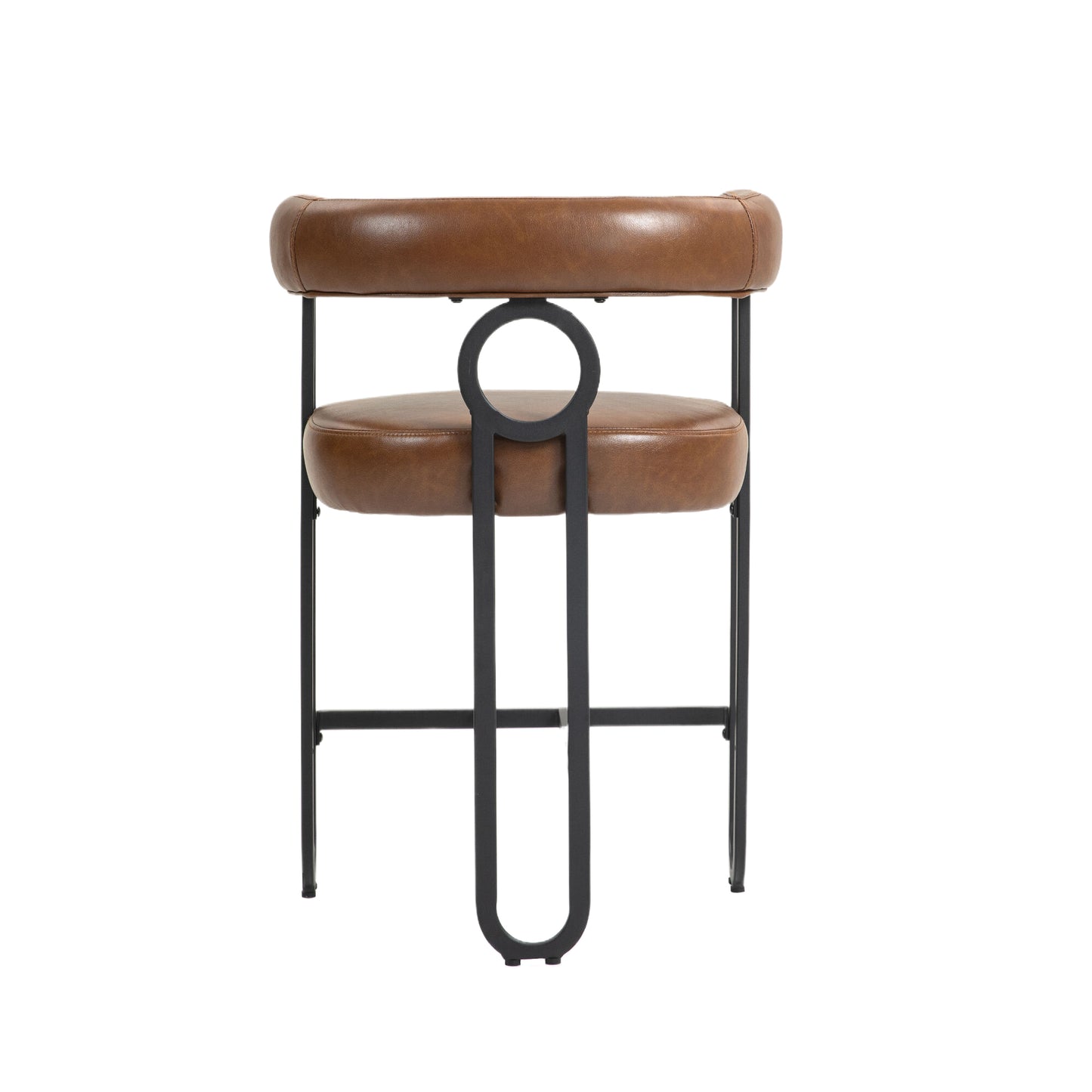 Liristh - Set of 2 - 24" Light Brown PU Upholstered Bar Stools, Modern Curved Backrest, Black Metal Legs