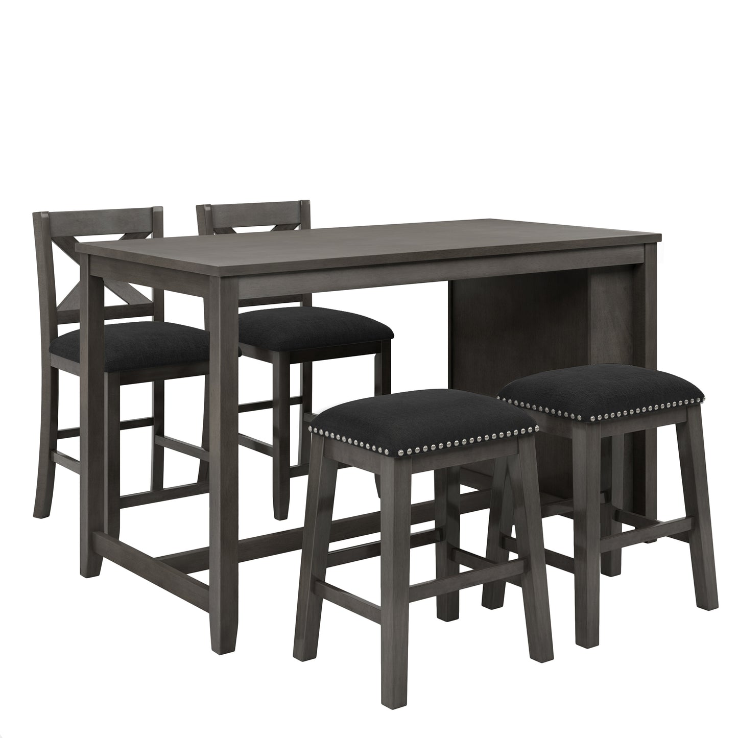 Montclaire - Set of 5 -36" Rustic Gray Counter Height Dining Set with Solid Wood Table, 2 Chairs, and 2 Stools