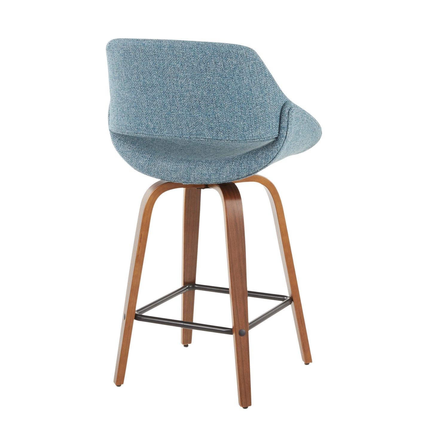 Arlivo - Set of 2 - 30" Walnut & Blue Noise Mid-Century Modern Counter Stools