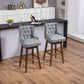 Eric - Set of 2 - 30" Gray Linen Swivel Bar Stools with Button-Tufted Backrest, Solid Wood Legs, Seat Height