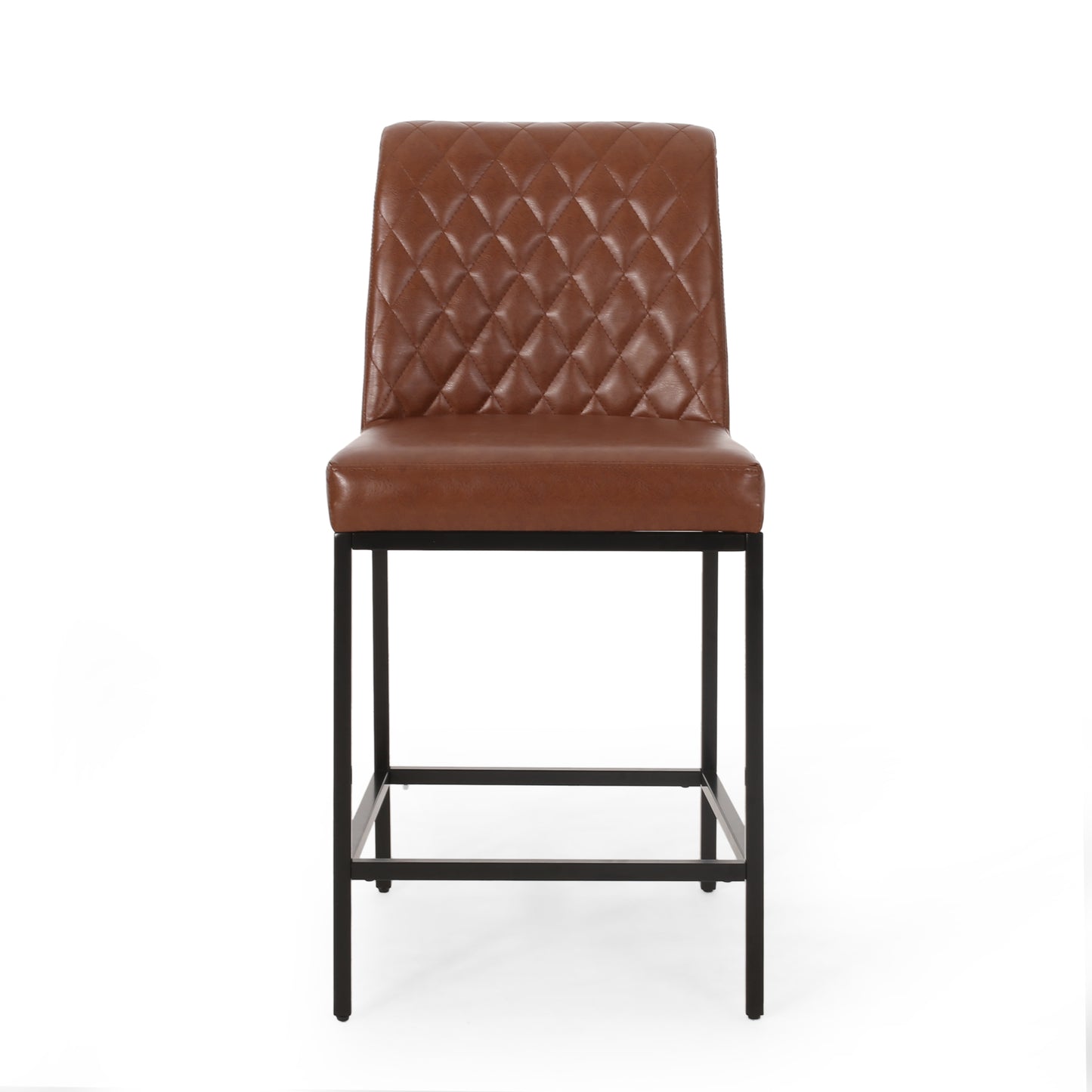 Salvatore - Set of 2 - 26" Light Brown PU Counter Stools with Diamond Tufted Upholstery and Iron Frame