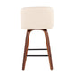 Larabel - Set of 2 - 26" Walnut Wood Counter Stools with Cream Faux Leather Upholstery & Black Footrest