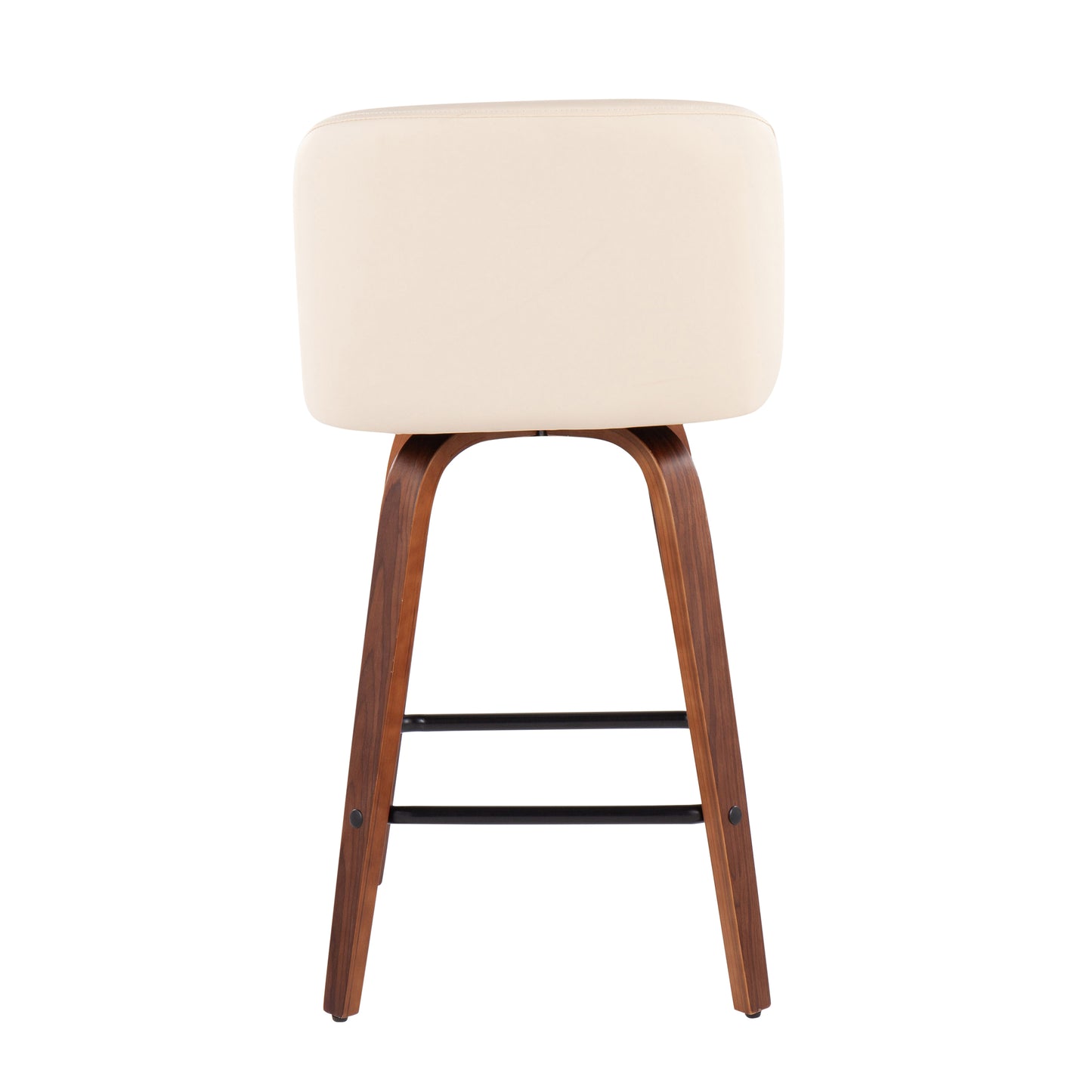 Larabel - Set of 2 - 26" Walnut Wood Counter Stools with Cream Faux Leather Upholstery & Black Footrest