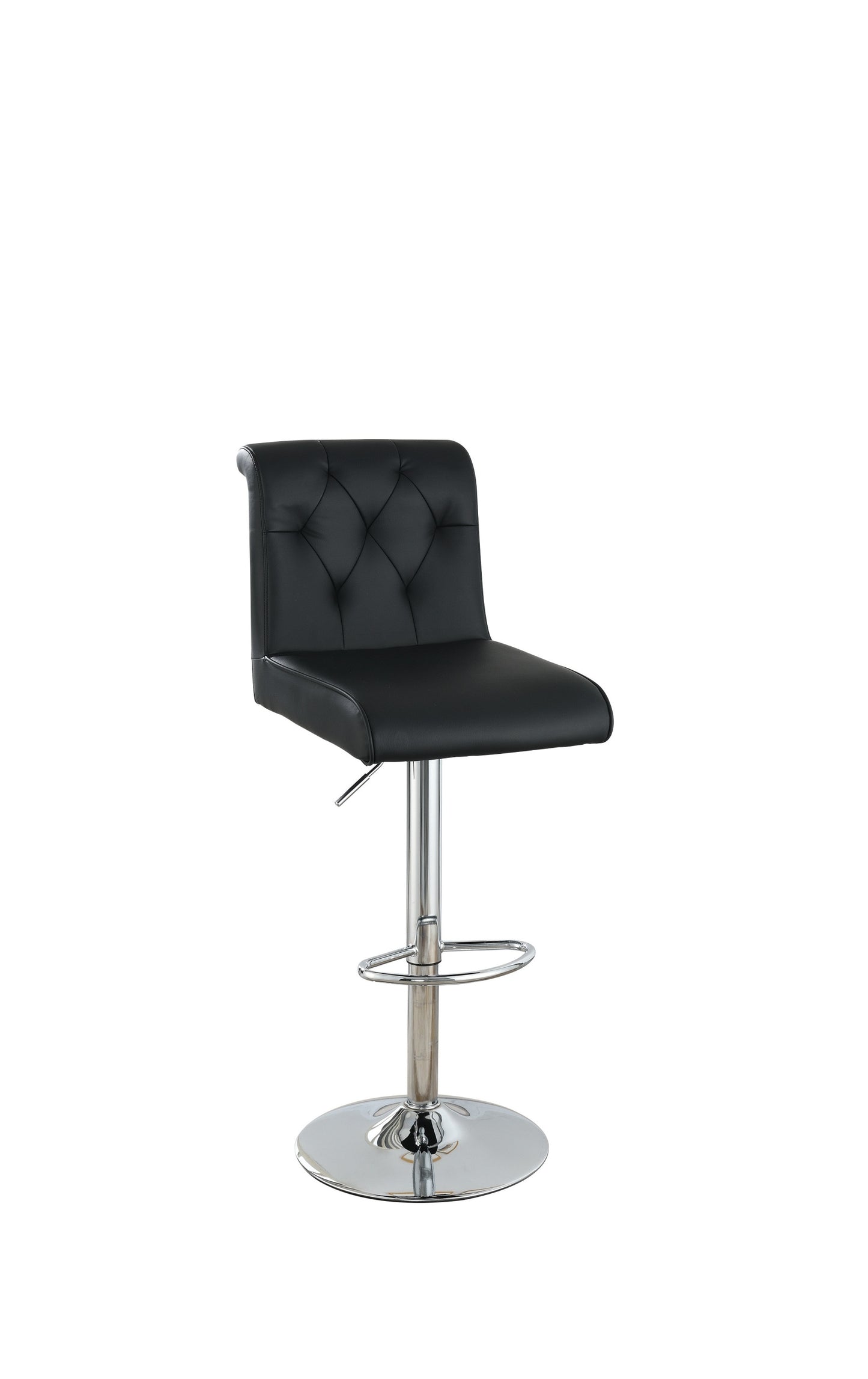 Luent – Set of 2 – 24" Adjustable Black Bar Stools with Tufted Back, Gas Lift, Chrome Base, and Faux Leather Upholstery