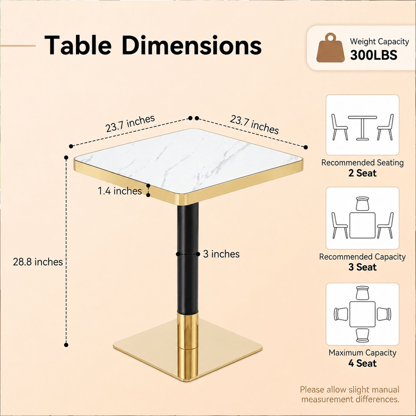 Square Small Kitchen Table With Pedestal Base