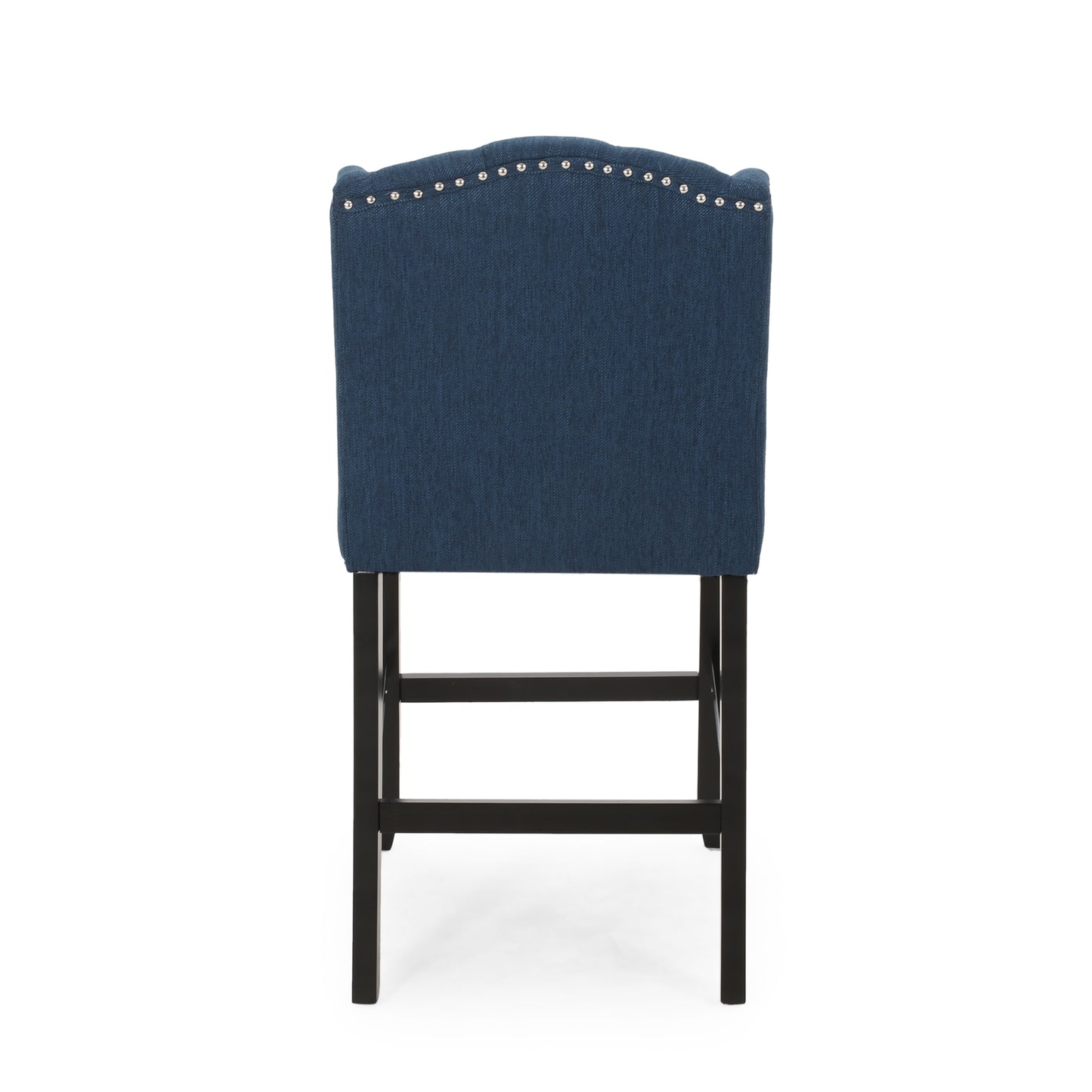 Vandalisa - Set of 2 - 27" Navy Blue & Dark Brown Fabric Tufted Wingback Counter Stools