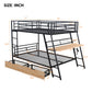Full Size Bunk Bed With Built In Desk, Light, And 2 Drawers - Black