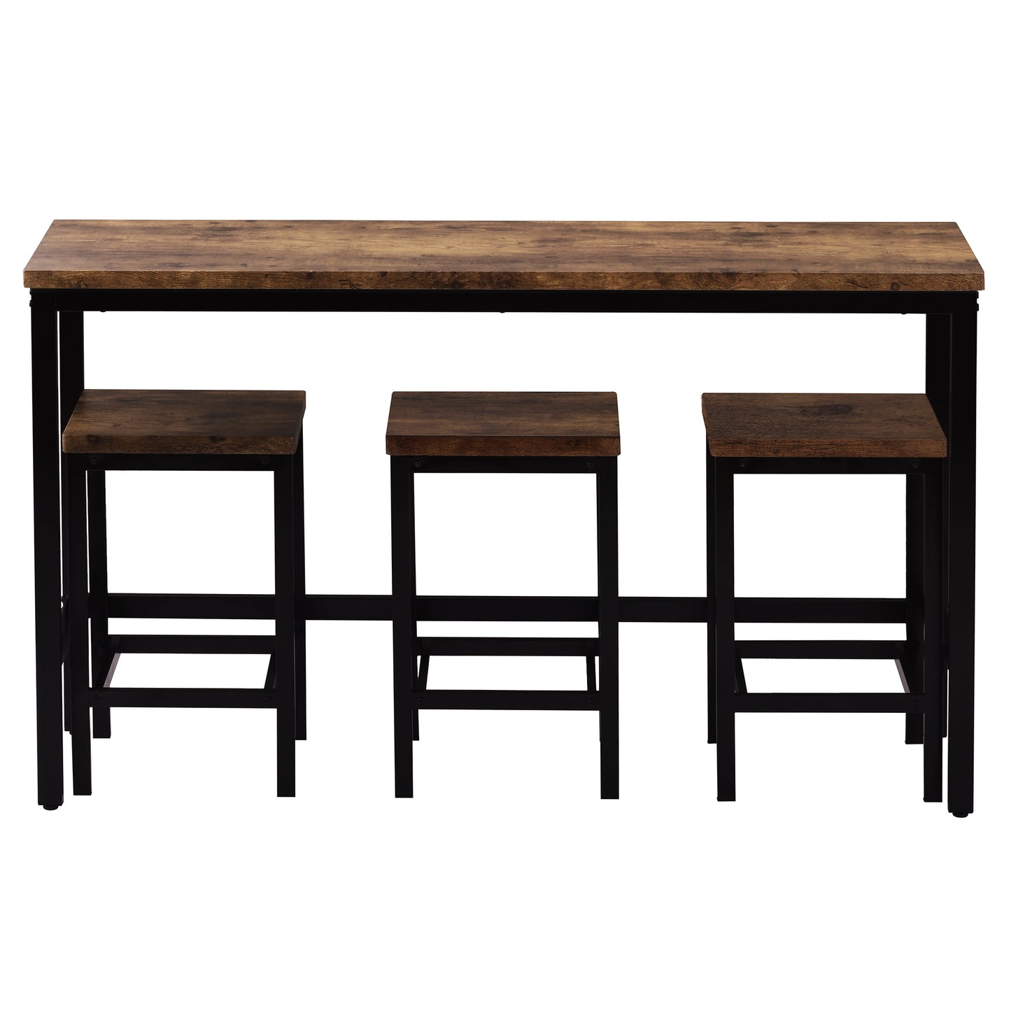 Thalor - Set of 2 - 24" Counter Height Stools with Extra Long 60.2" Brown Table and Footrest, Space-Saving Design