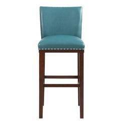 Tiffany - Set of 2 - 30" Peacock Blue Faux Leather Bar Chairs with Nailhead Trim