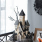 Cardboard Lighted Haunted House, Tabletop Holiday Halloween Decor, Battery Powered - Beige / Black