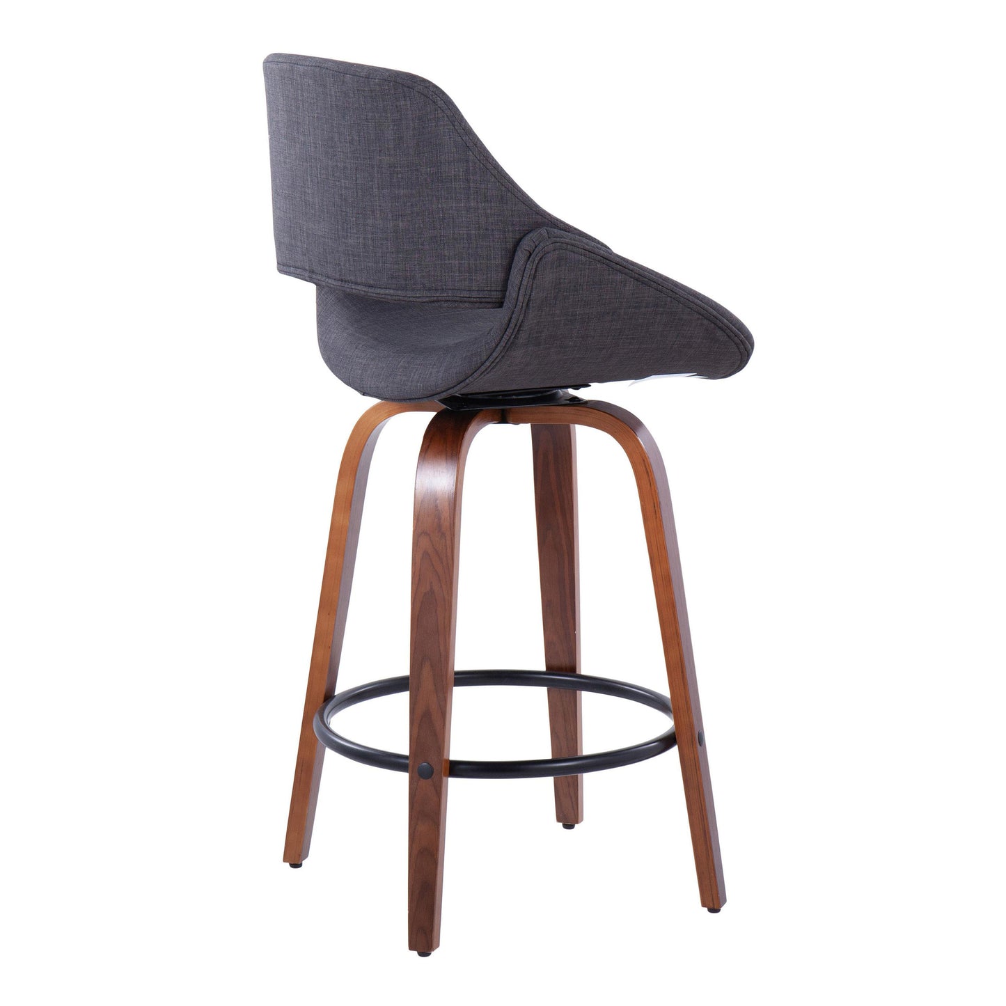 Lucero - Set of 2 - 20" Charcoal Upholstered Counter Stools, 360° Swivel with Walnut Wood Legs