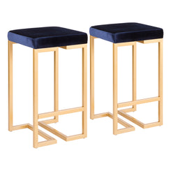 Lorvyn - Set of 2 - 24" Blue Velvet Gold Counter Stools with High Back