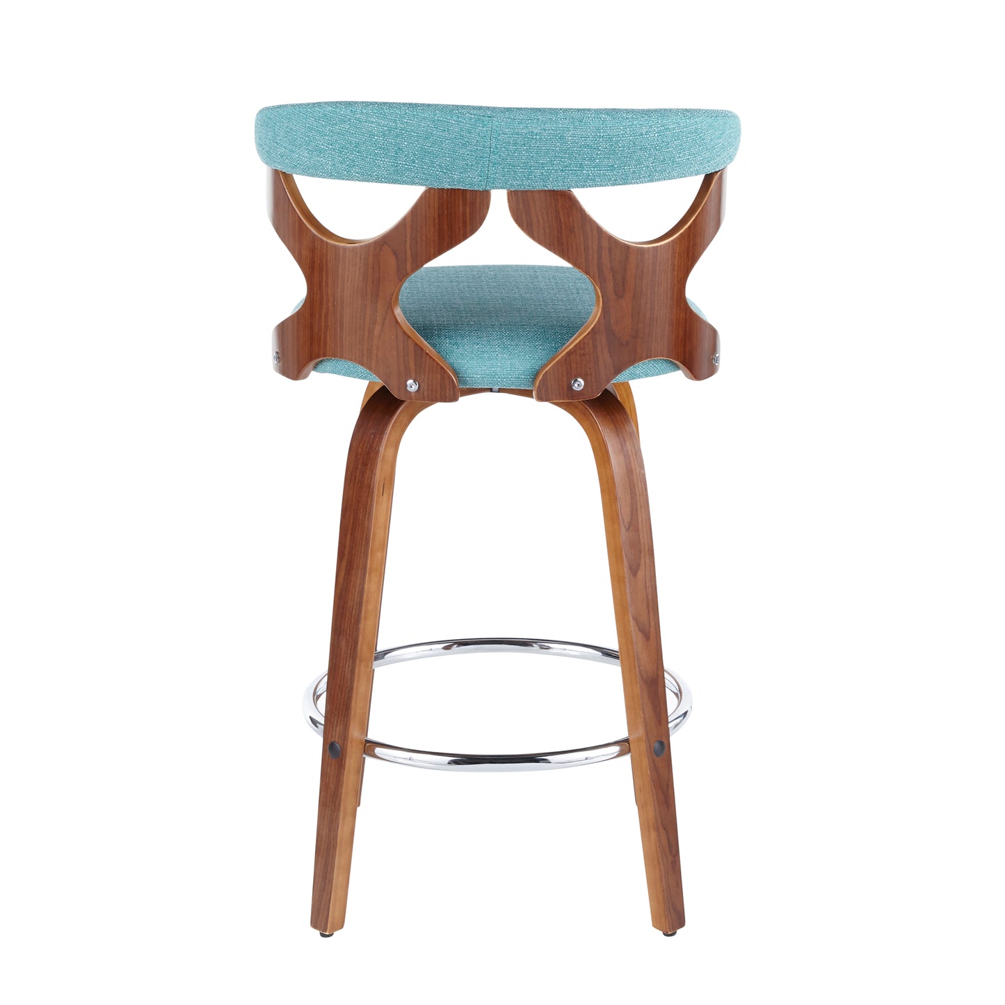 Gaylen - Set of 2 - 20" Walnut Mid-Century Modern Counter Stools with Teal Upholstered Swivel Seats