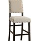 Sariah - Set of 2- 24" Height  Ivory Linen Counter Stools  with Nailhead Trim and Antique Black Solid Wood Frame