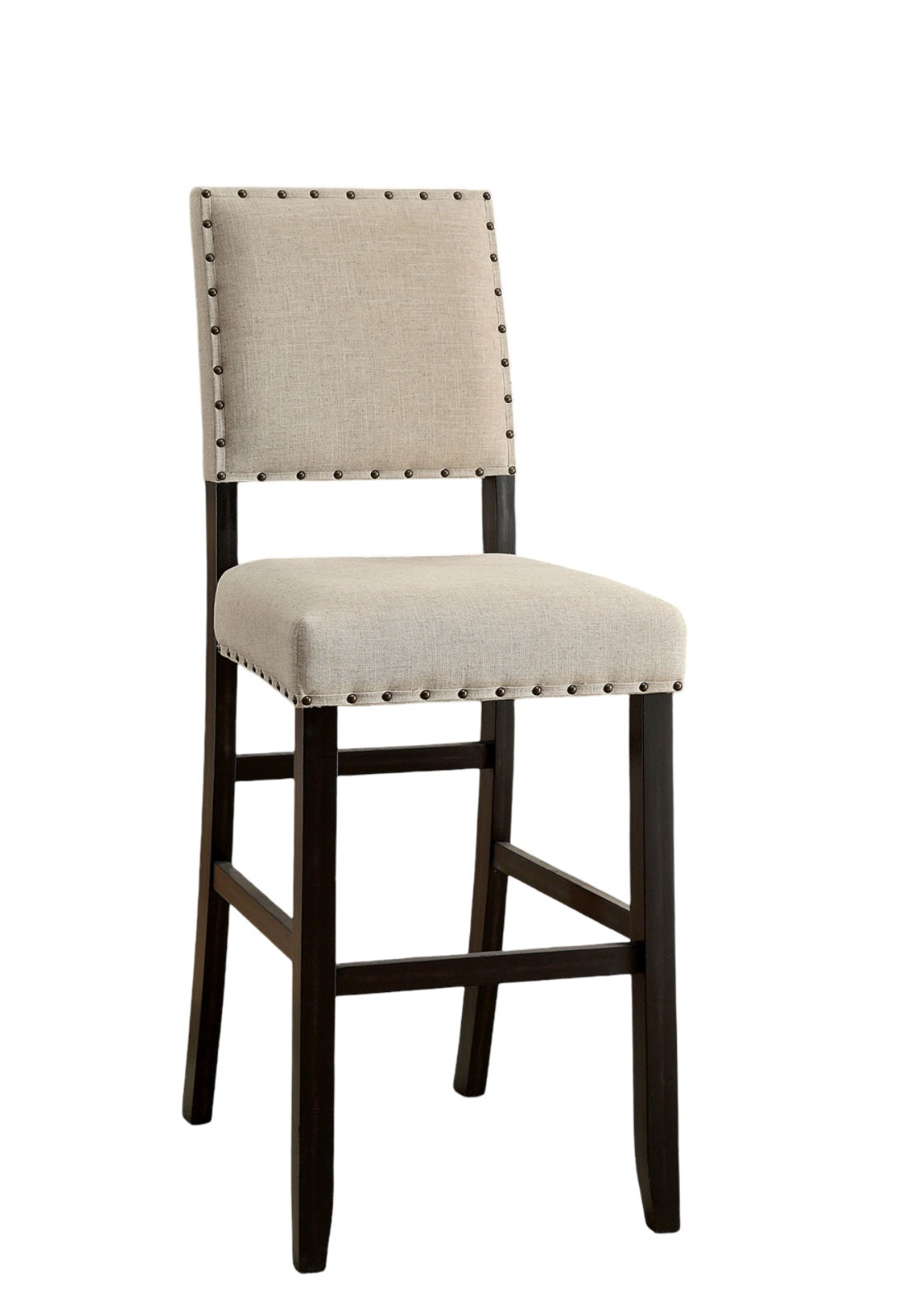 Sariah - Set of 2- 24" Height  Ivory Linen Counter Stools  with Nailhead Trim and Antique Black Solid Wood Frame