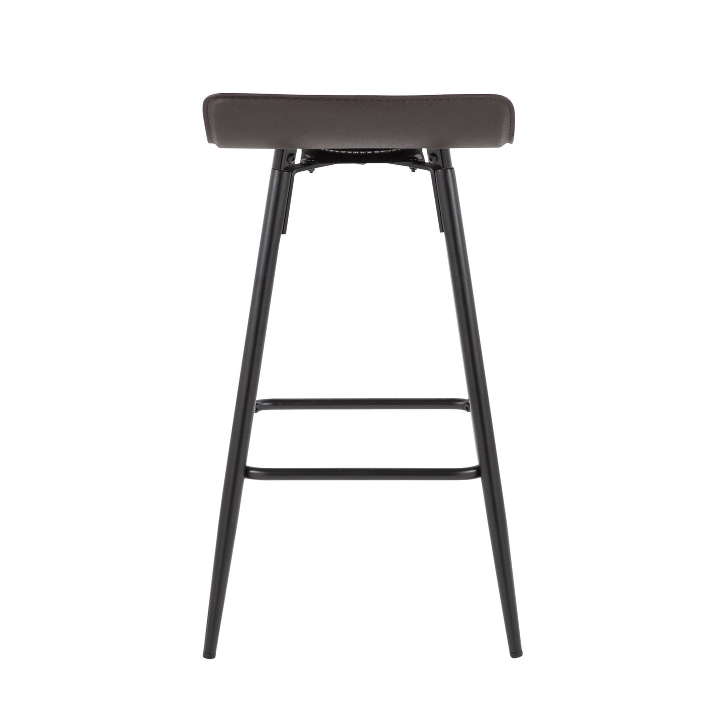 Aria - Set of 2 - 26" Height Swivel Counter Stools in Whitewashed Wood & Black Faux Leather with Round Metal Footrest