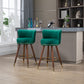 Monial - Set of 2 - 28" Emerald Swivel Bar Stools with Backrest, Footrest, and Solid Wood Legs