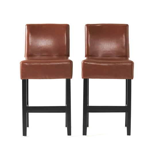 Zuma - set of 2 -28" Brown Leather Counter Stool with Ergonomic and Durable Design