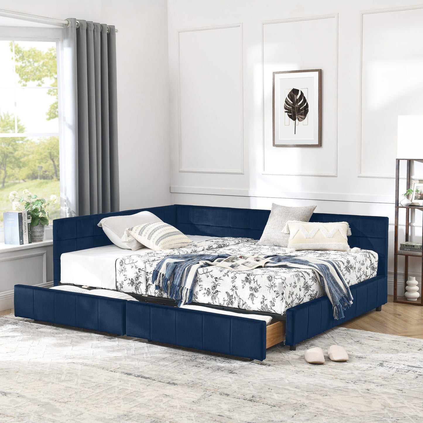 Elegant Design Storage Upholstered Tufted Bed Frame With Backrest And Armrests
