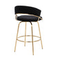 Shahira - Set of 2 - 30" Gold Metal and Black Velvet Counter Stools with 360° Swivel