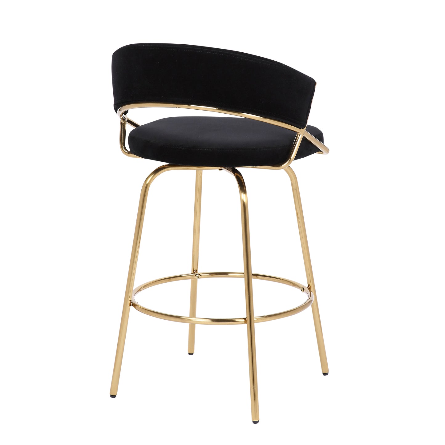 Shahira - Set of 2 - 30" Gold Metal and Black Velvet Counter Stools with 360° Swivel