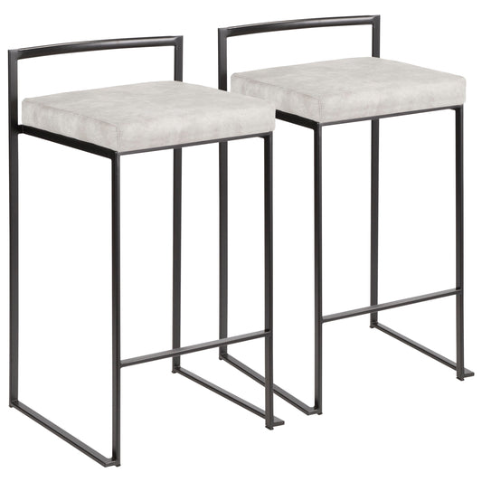 Fenmore  - Set of 2 - 26" Contemporary High Back Counter Stools in Stainless Steel with Gray Fabric