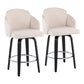 Monet - Set of 2 - 30" Black Wood and Cream Fabric Counter Stools with Round Chrome Footrest and Swivel Seating