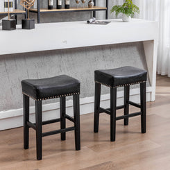 Monarchy - Set of 2 - 26" Black Faux Leather Backless Counter Height Bar Stools for Kitchen Island