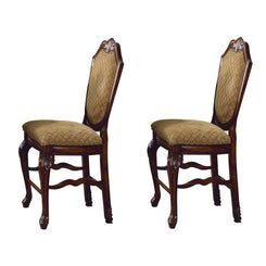 Tranquil - Set of 2 - 26" Luxurious Back Counter Height Stools Set of 2 - Beige Upholstery, Espresso Wood Queen Anne Legs, Traditional Design