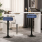 Veynard - Set of 2 - 24" Blue Linen Adjustable Bar Stools with 360° Swivel, Metal Frame for Kitchen and Dining