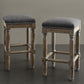 Belfort - Set of 2 - 26" Grey Counter Stools with Solid Wood Frame, Nailhead Trim, Reclaimed Grey Finish, and 100% Polyester Upholstery